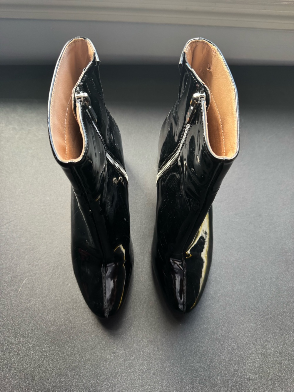 Avon Black Patent Leather Ankle Booties with Side Zipper